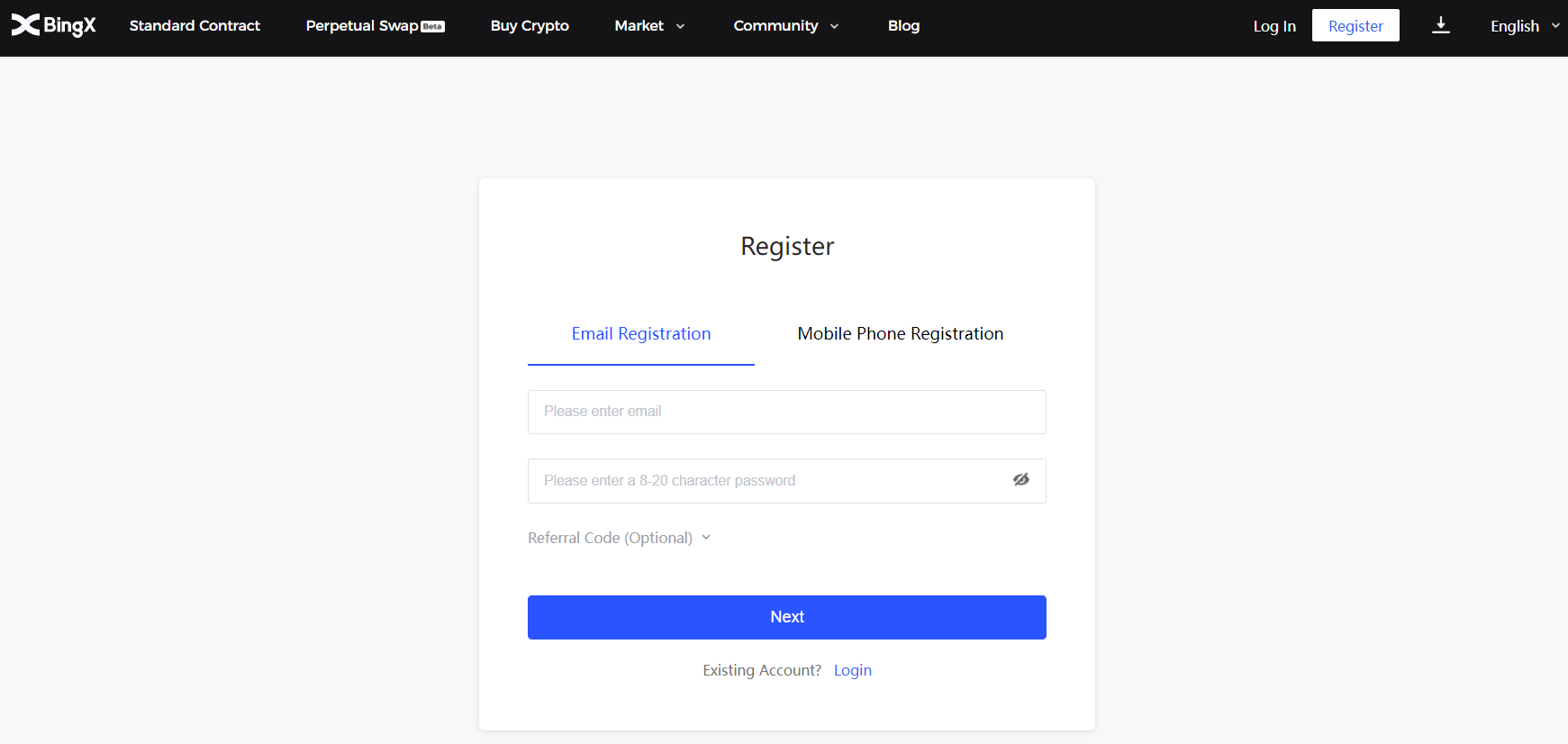 Registro na plataforma de negociação de derivativos BingX Registro na plataforma de negociação de derivativos BingX