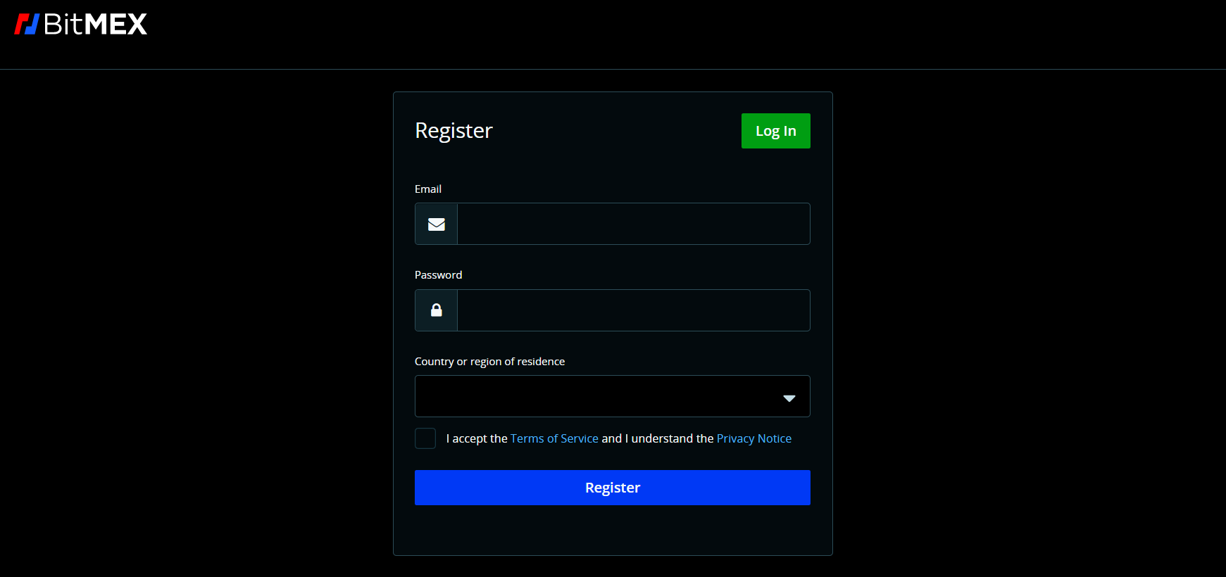 Registro na plataforma BitMEX Registro na plataforma BitMEX