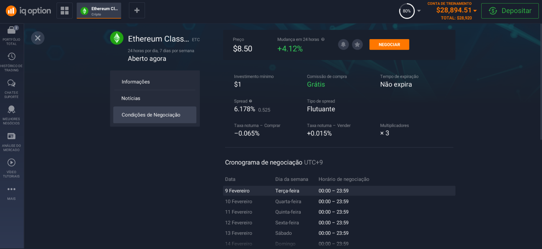 Condições de comércio ETC Condições de comércio ETC