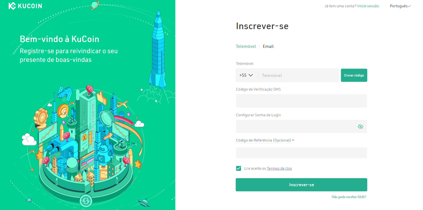 Registro na plataforma de negociação KuCoin Registro na plataforma de negociação KuCoin