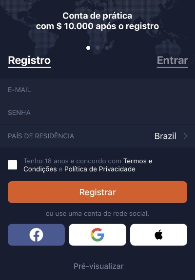 Registro em app móvel IQ Option Registro em app móvel IQ Option