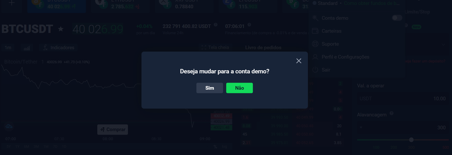 Mudar para conta de demonstração Mudar para conta de demonstração
